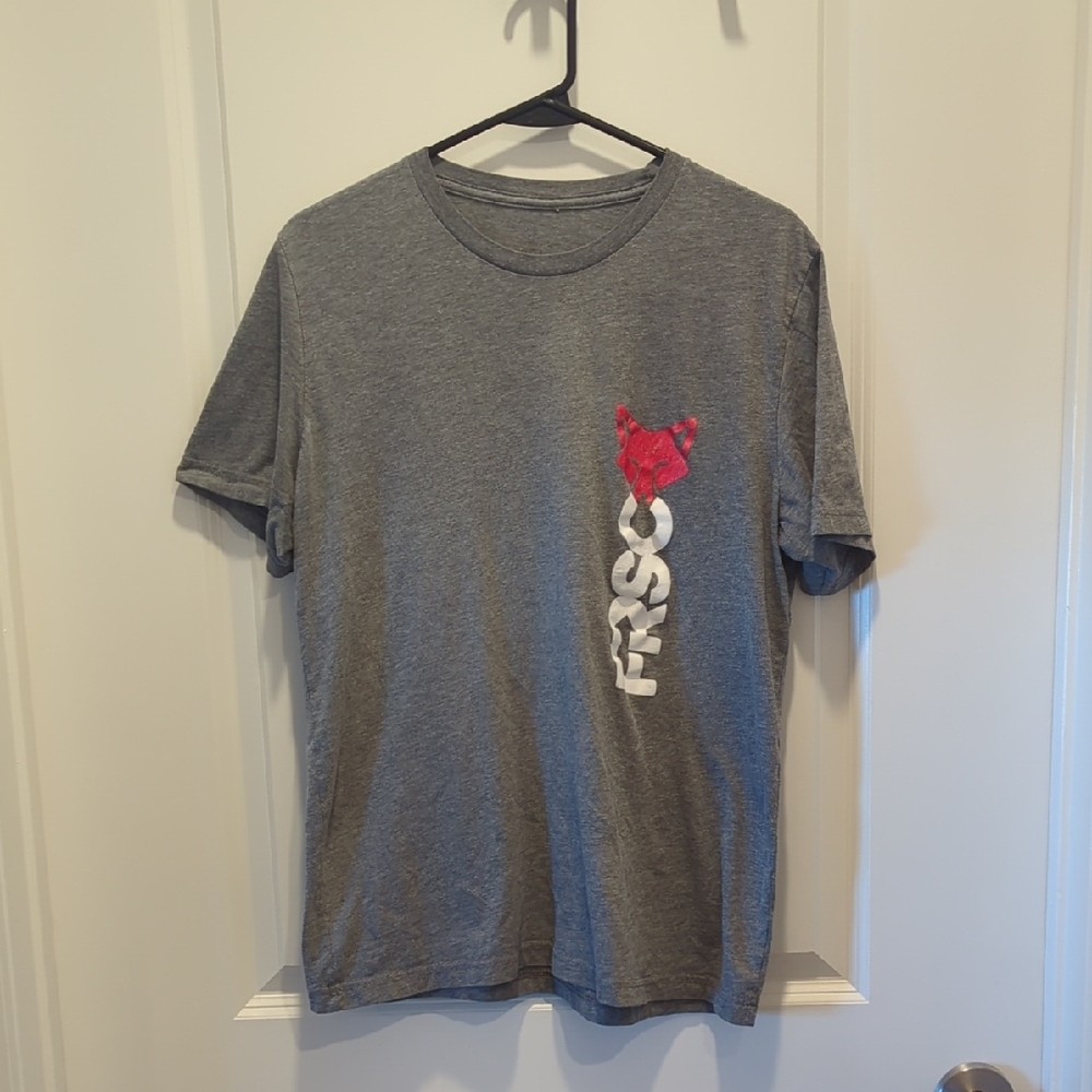 Gray T-Shirt with Red and White Design